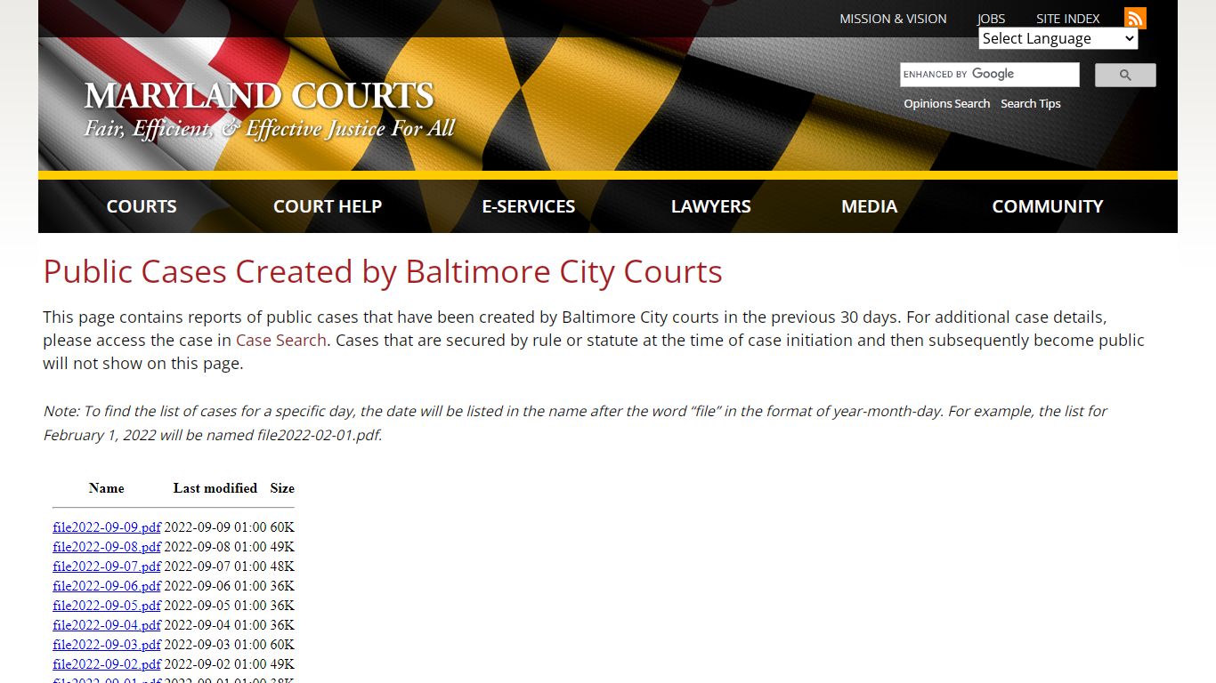 Public Cases Created by Baltimore City Courts